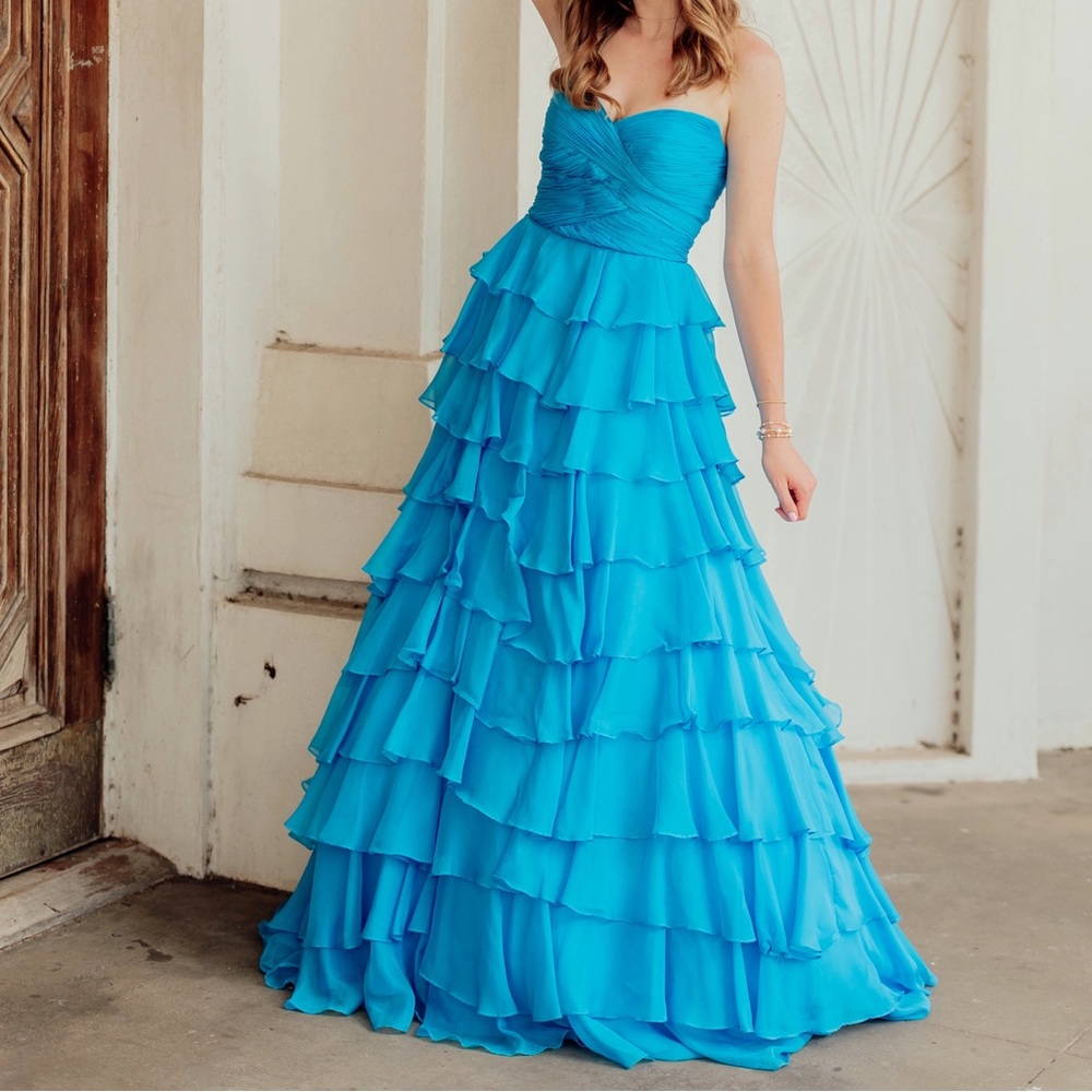 Sherri Hill Strapless Blue Dress for Elegant Occasions
